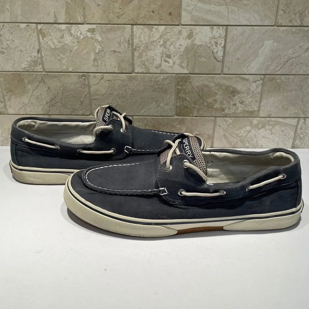 Sperry Bahama II Mens Blue Gray Canvas Boat Shoes 0777914 Size 13
